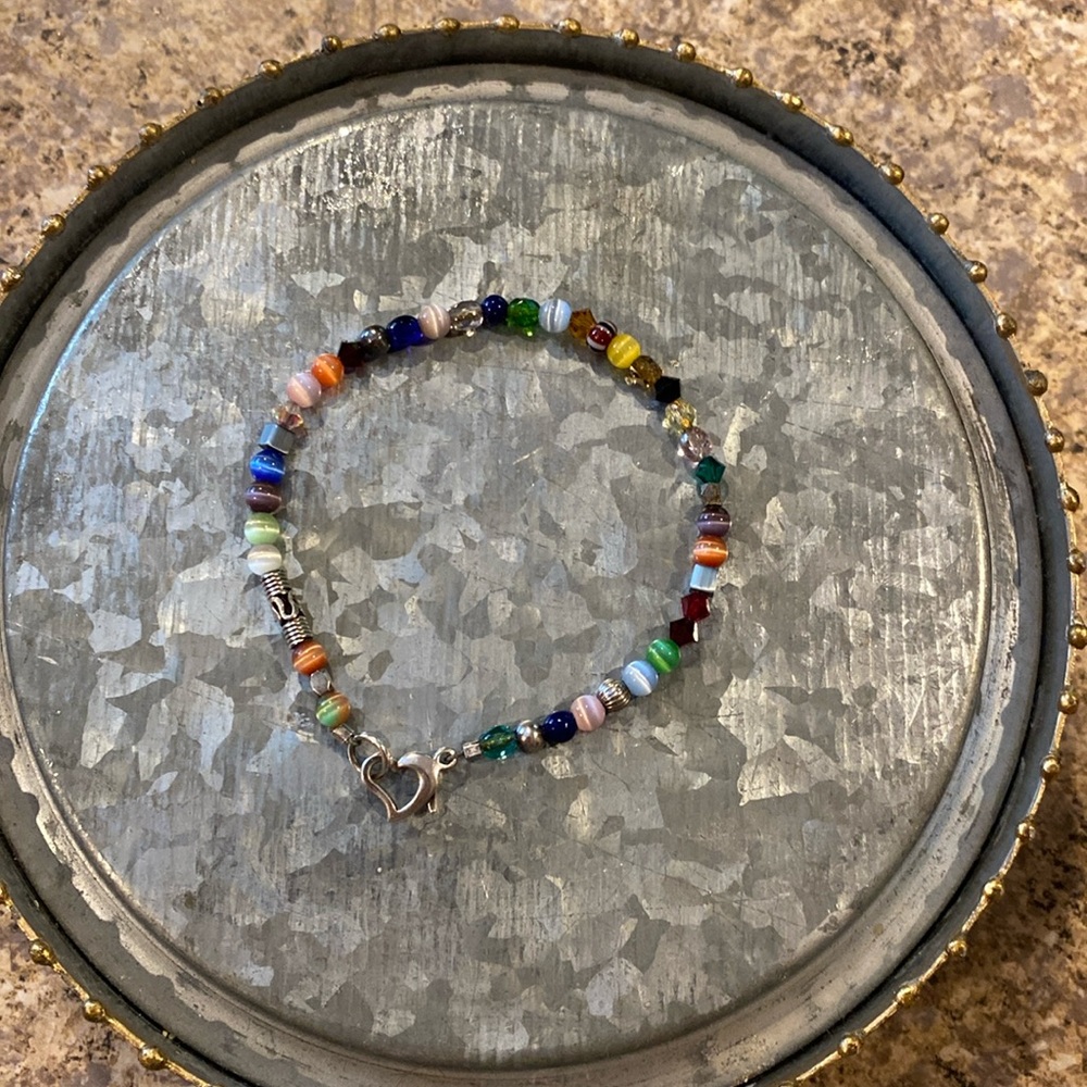 Colorful Beaded Bracelet with sterling 925  Heart Clasp